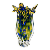 Vase Josef Hospodka Chřibská Macchia Bleu Jaune Verre Bohême 60s