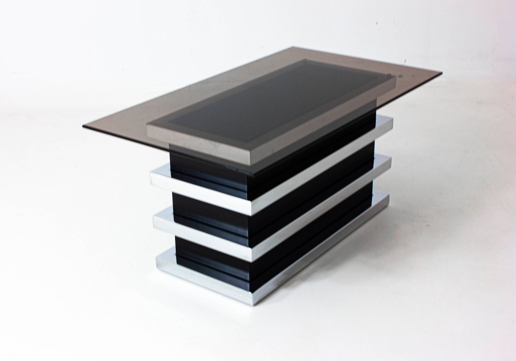 Table basse vintage noire et chromée par Belgo Chrom, 1970