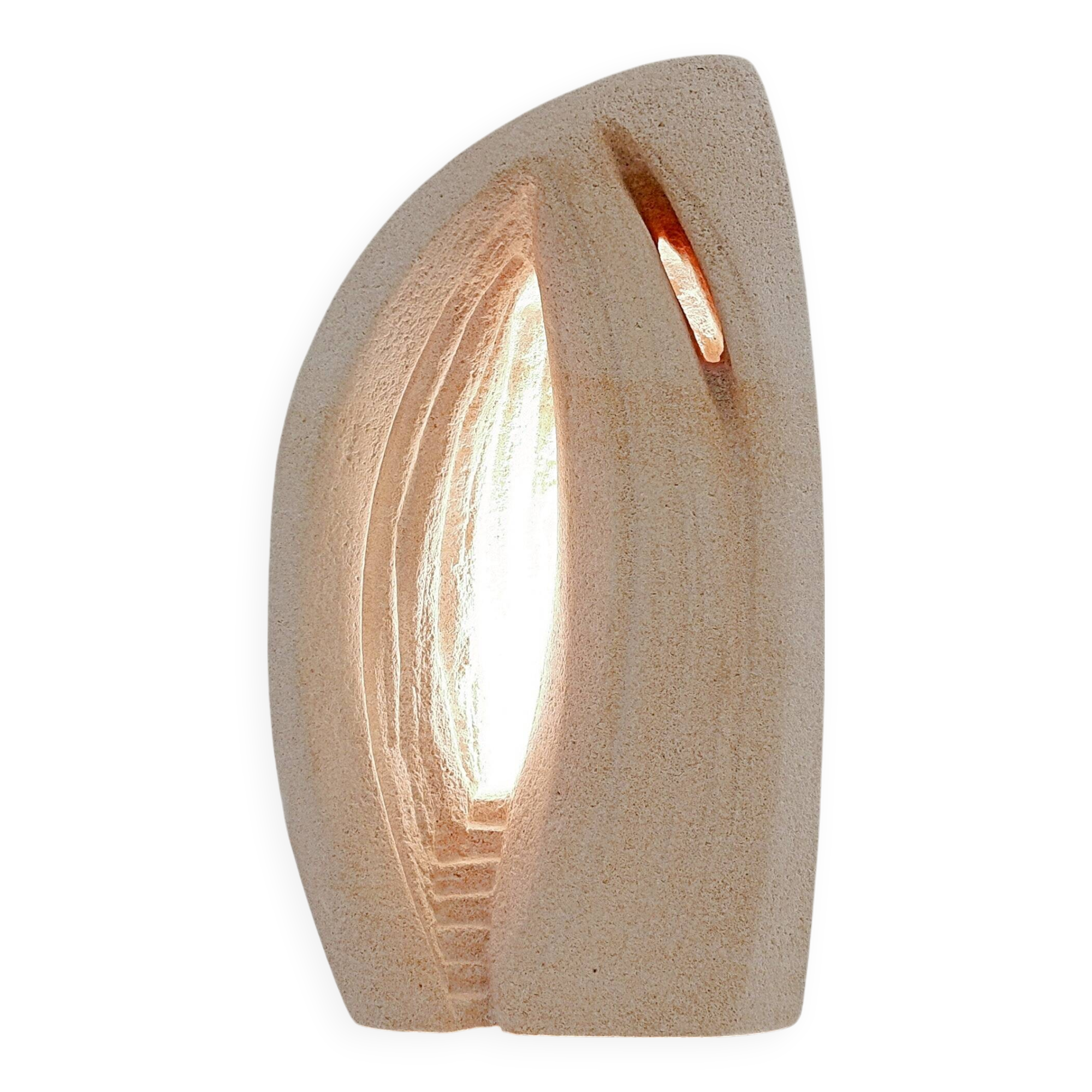 Brutalist carved stone table lamp - Circa 1980