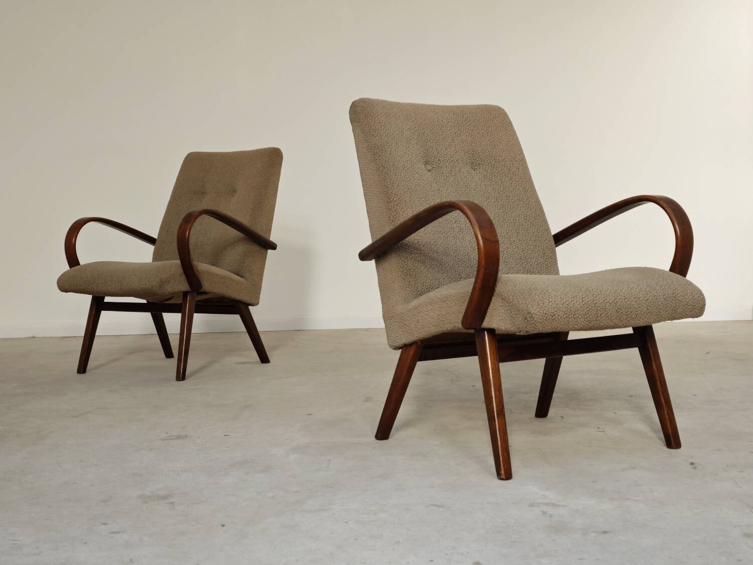Pair of grey mottled armchairs by Jaroslav Smidek for TON Bystrice