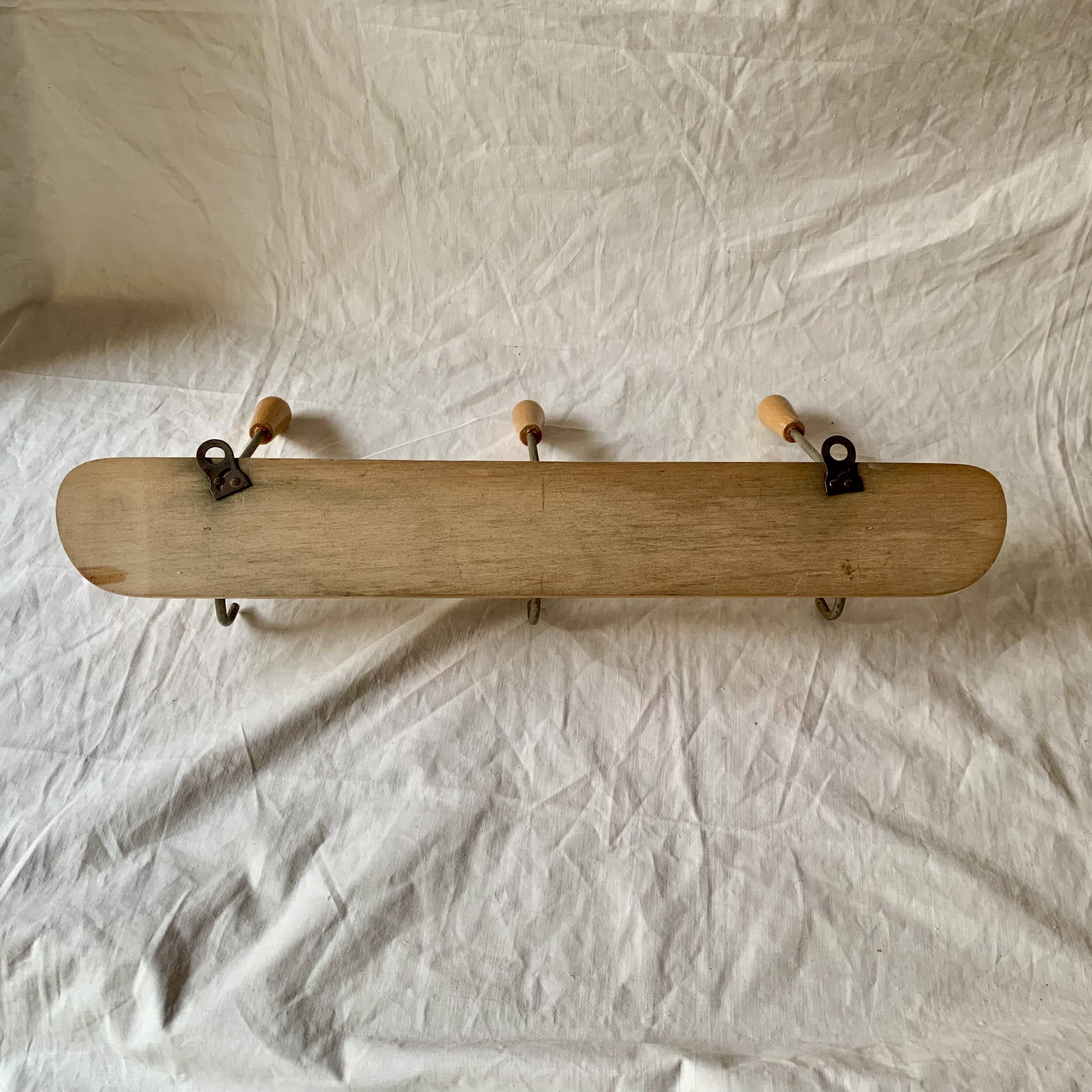Vintage wooden wall coat rack - 3 hooks