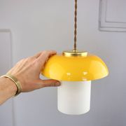 Mid-Century Glass and Brass Mushroom Pendant Lamps, Set of 3
