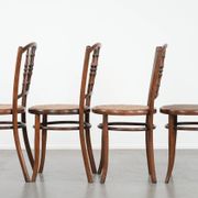 Set of 4 vintage bistro chairs Jacob & Josef Kohn Wien with a wicker seat