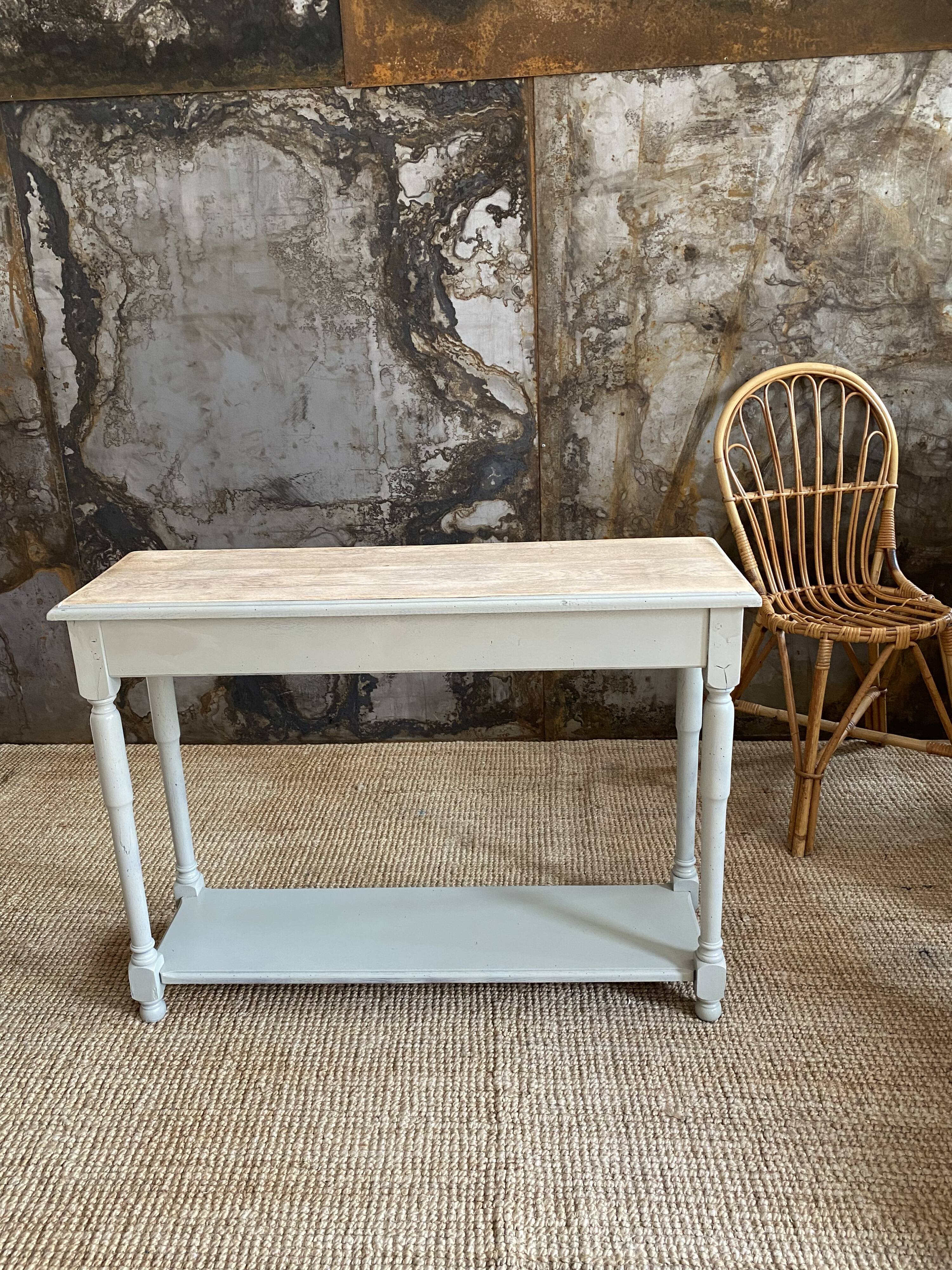 Drawer console raw wood & gray green