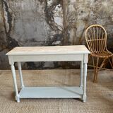 Drawer console raw wood & gray green