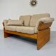 Old sofa in solid elm and vintage 80s design fabric Seltz France
