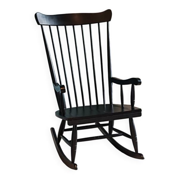 Fauteuil à bascule, rocking-chair en bois noir de style scandinave, 1960