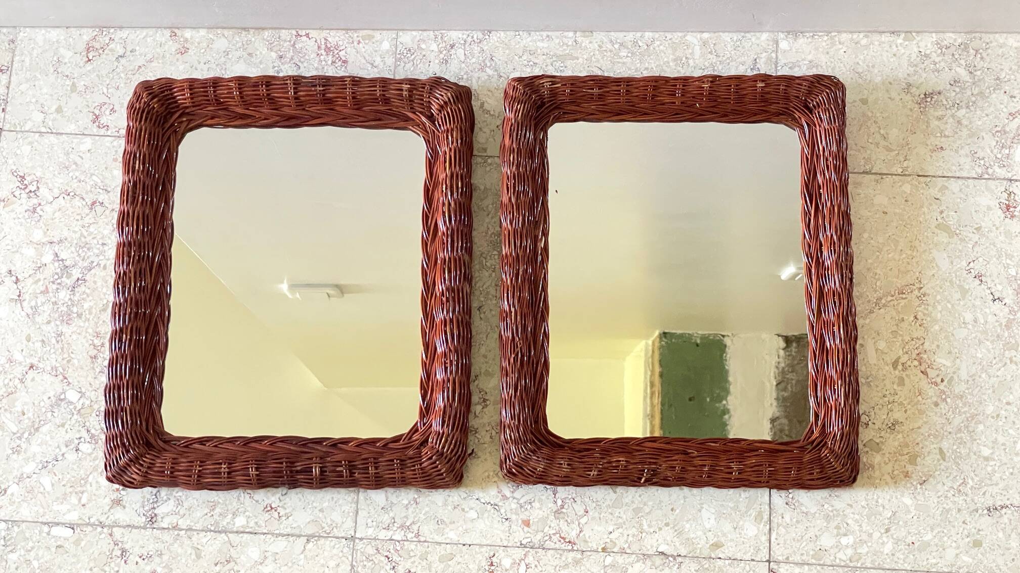 Pair of VINTAGE Rattan MIRRORS