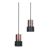 Set of 2 space age pendant lamps / Mid-century Danish modern design / Aluminum / Copper / 1960s / 1970s