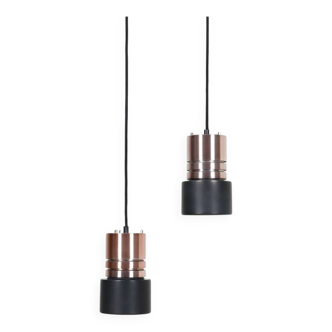Set of 2 space age pendant lamps / Mid-century Danish modern design / Aluminum / Copper / 1960s / 1970s