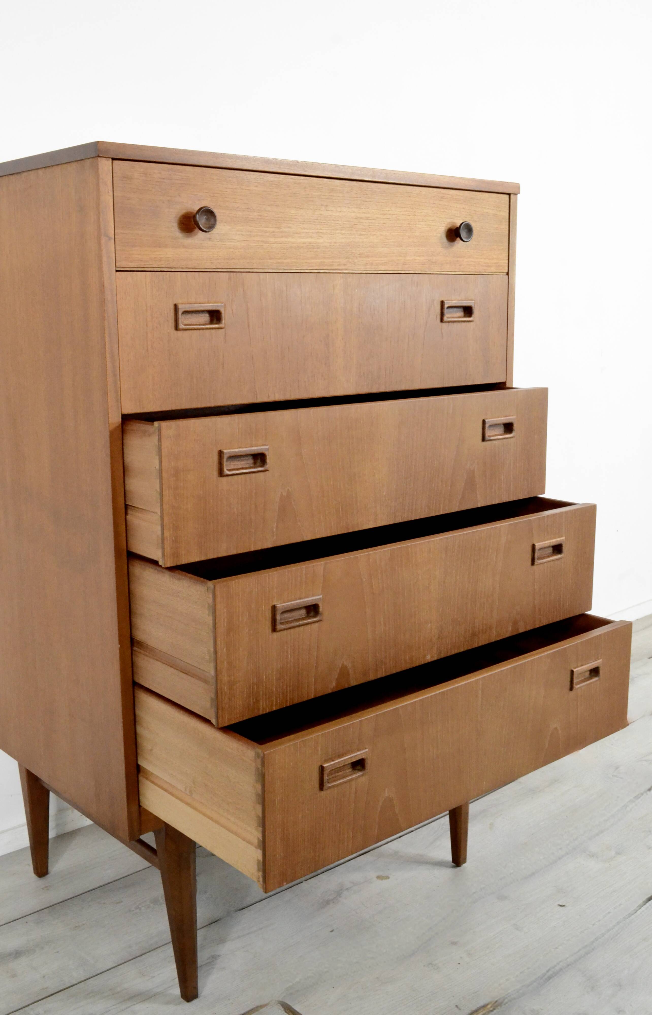 Midcentury Chest of Drawers / Tall Boy in Teak by Nathan. Vintage Modern / Retro / Danish Style / Sc