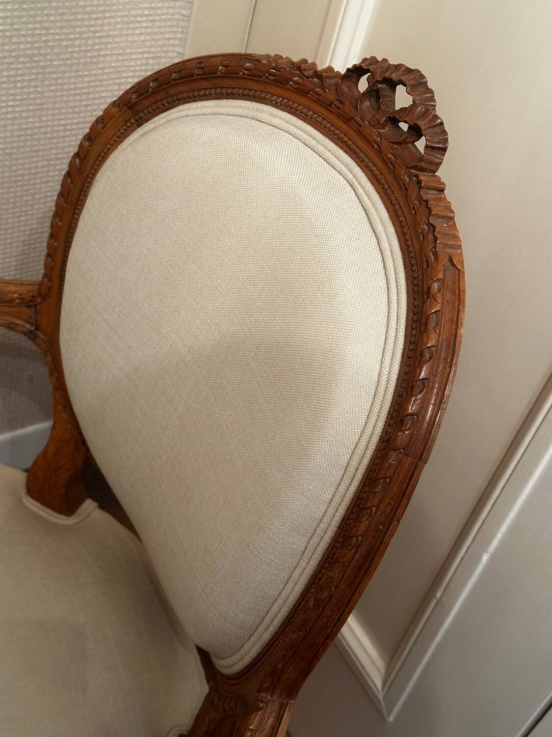 Pair of Louis XVI style medallion armchairs, late 19th / early 20th century.