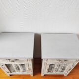 Pair of patinated bedside tables and end tables