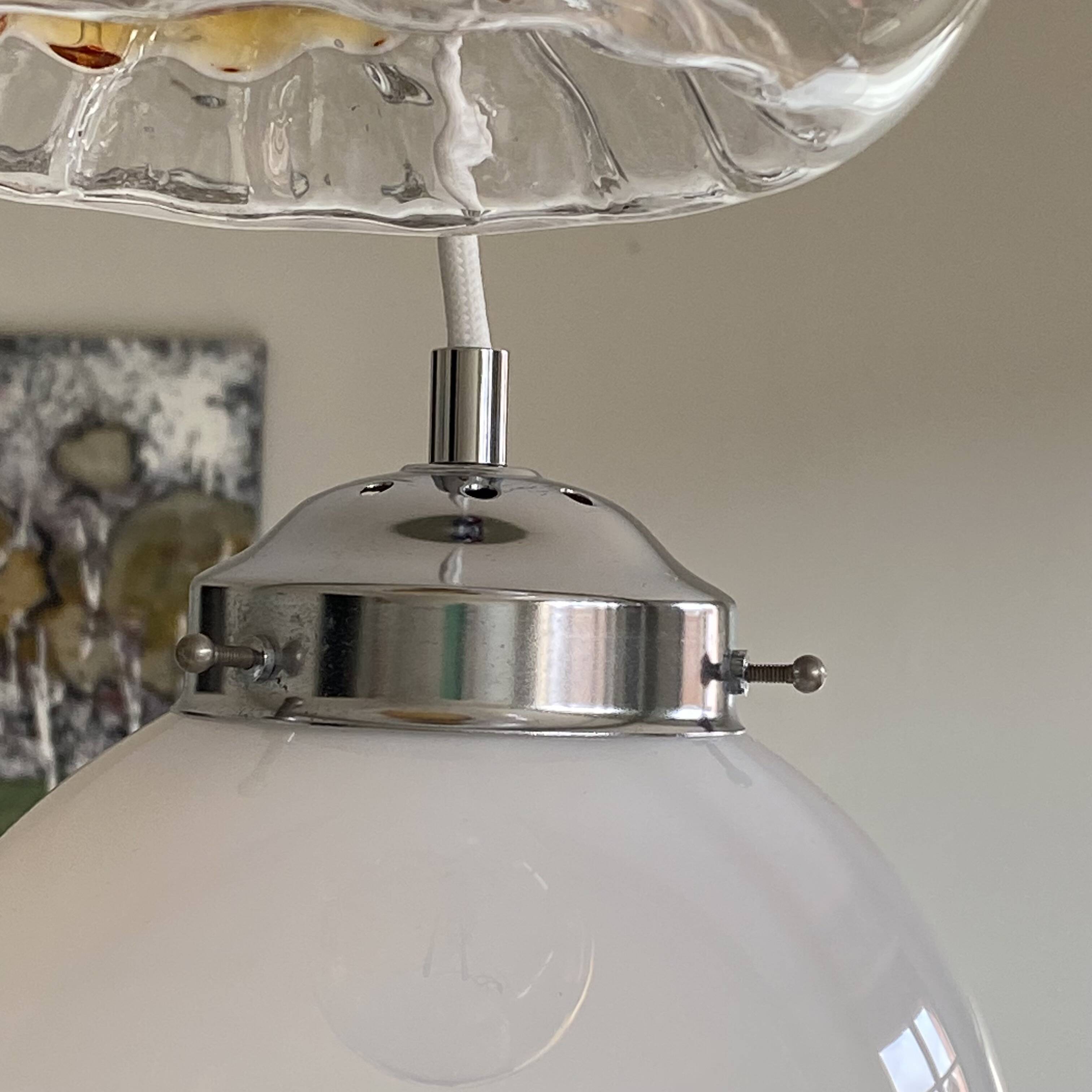 Lustre suspension cascade 3 glass globes Murano Mazzega