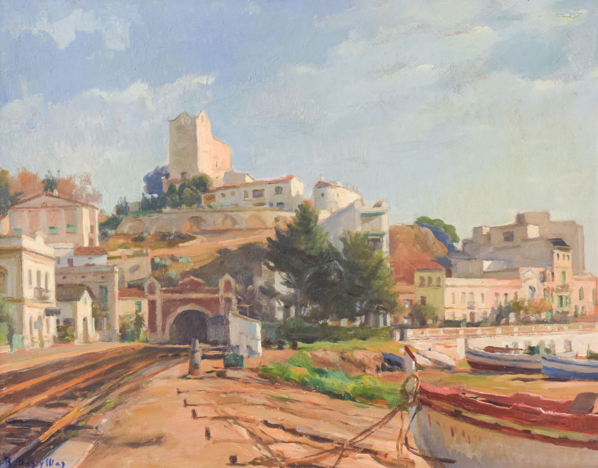 Post impressionist landscape with boats, Ramón Mas i Mas