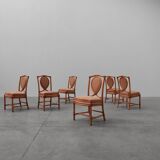 Set of 6 bamboo dining room chairs with geometric upholstery by Gasparucci
