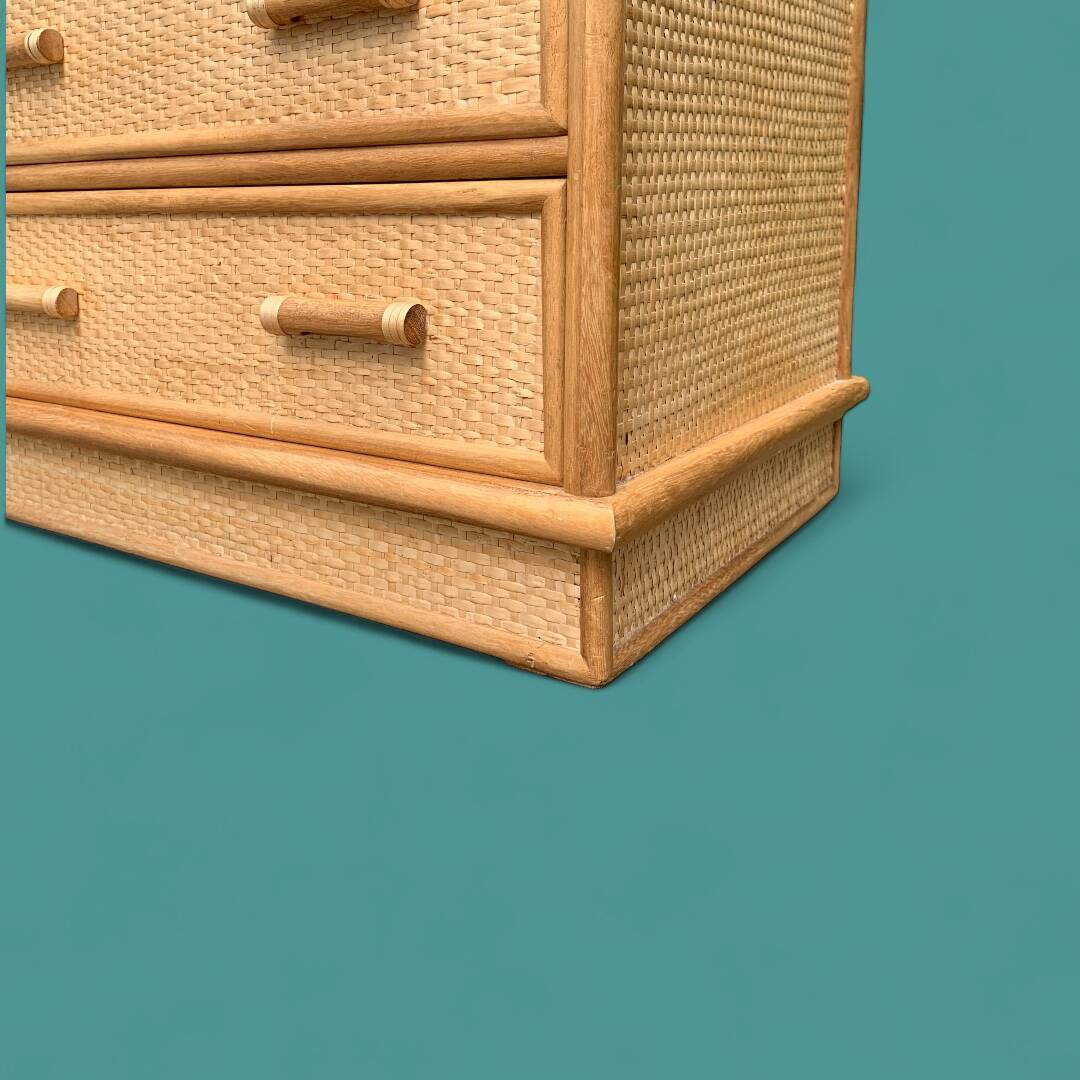 Vintage rattan and woven wicker chest of drawers 1970