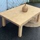 Renovated farmhouse coffee table in raw solid wood with 1 drawer.