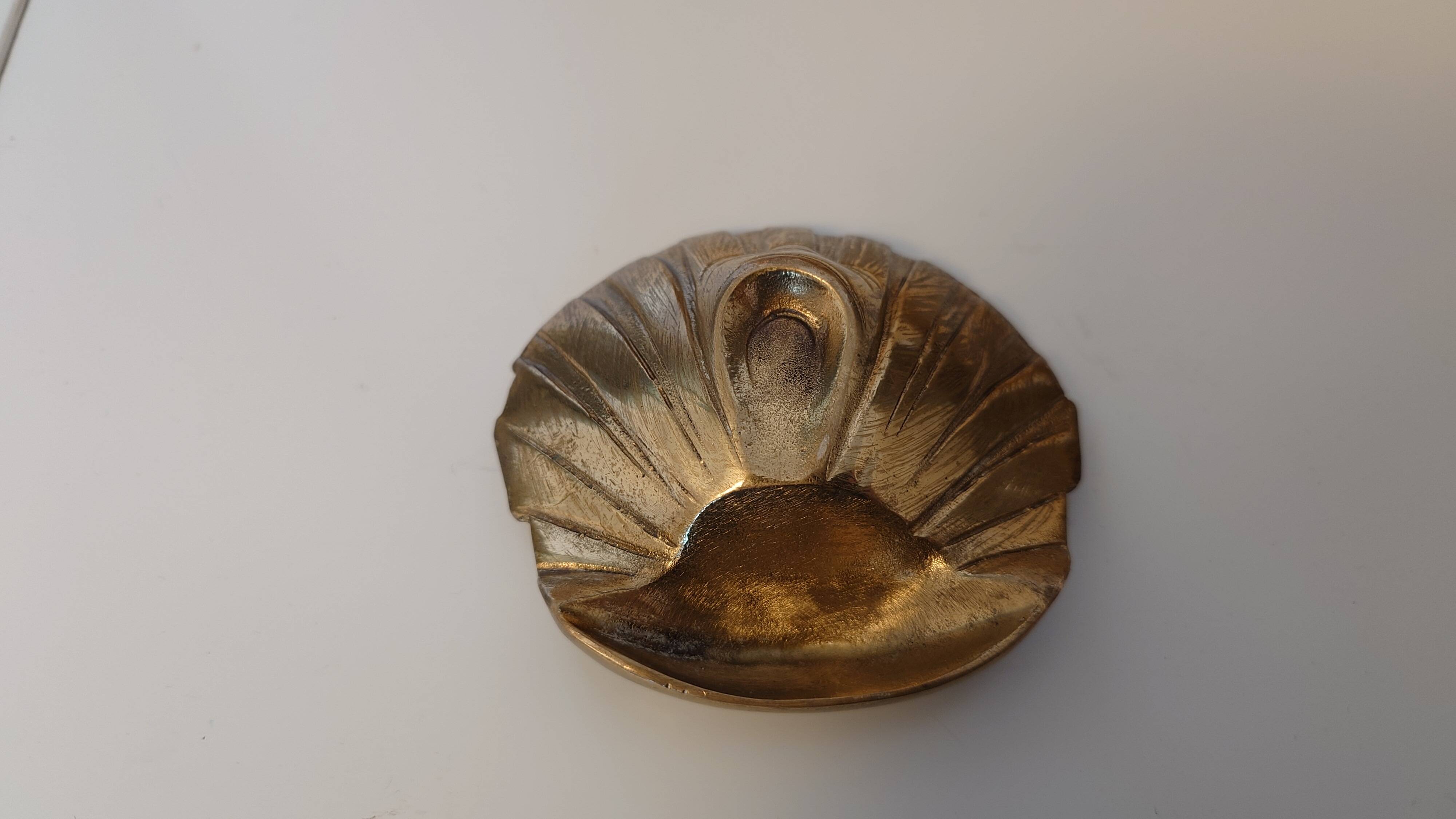 Bronze ring holder ashtray, signed, modernist vintage design shell