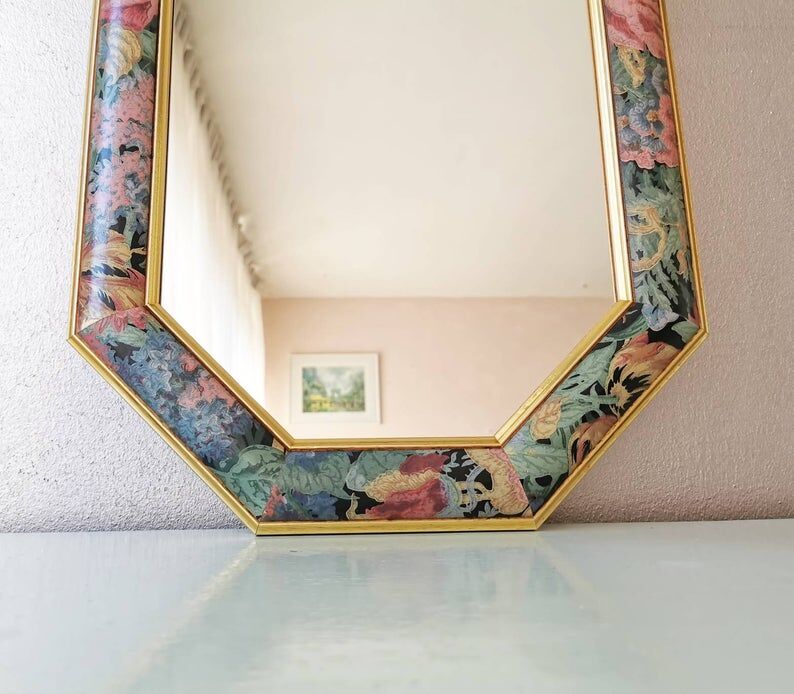 Vintage wooden flower mirror 1980