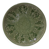 Assiette émaillée thai celadon , poterie vert jade