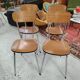 Set of 4 chairs in wood-effect Formica and chrome metal - 1970