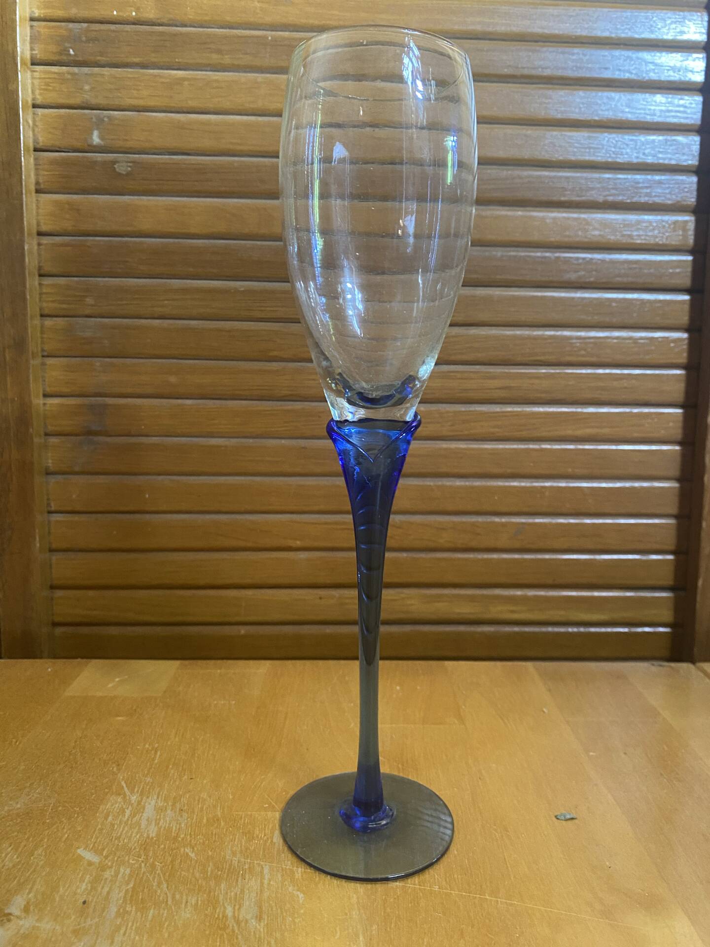 Set of 5 Champagne Flutes BORMIOLI ROCCO Moulded Glass + Vintage Blue Stem