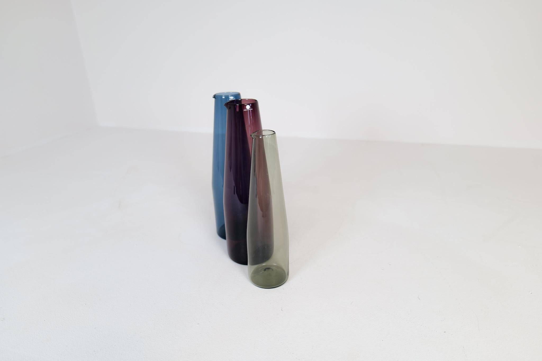 Midcentury Collection of 3 Bird Carafes by Iittala, Timo Sarpaneva, Finland, 1950s