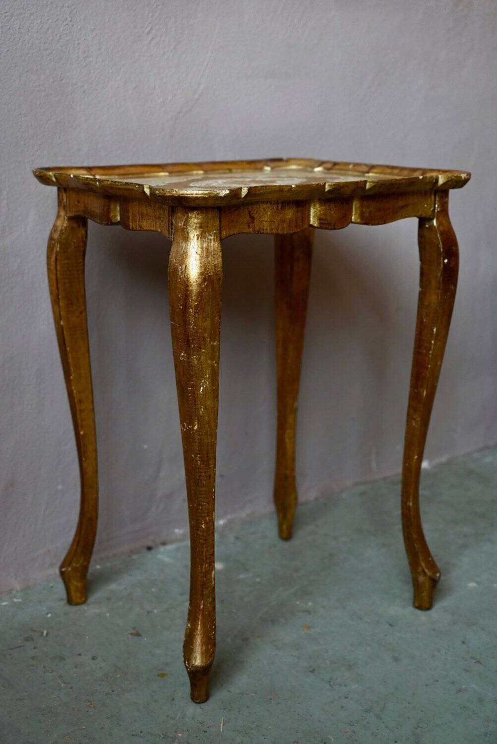 Nested tables in Florentine baroque style, gilded with gold leaf, Florence 1950s-60s.