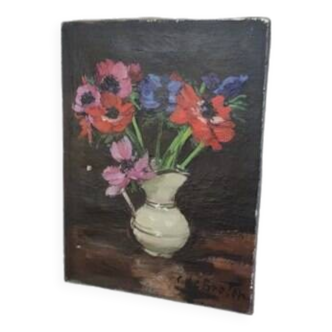 oil on canvas, old painting anemones