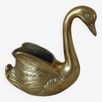 Vintage Golden Solid Brass Swan Bird Figurine