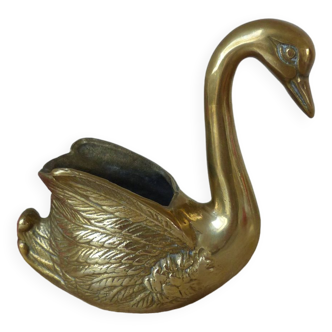 Vintage Golden Solid Brass Swan Bird Figurine