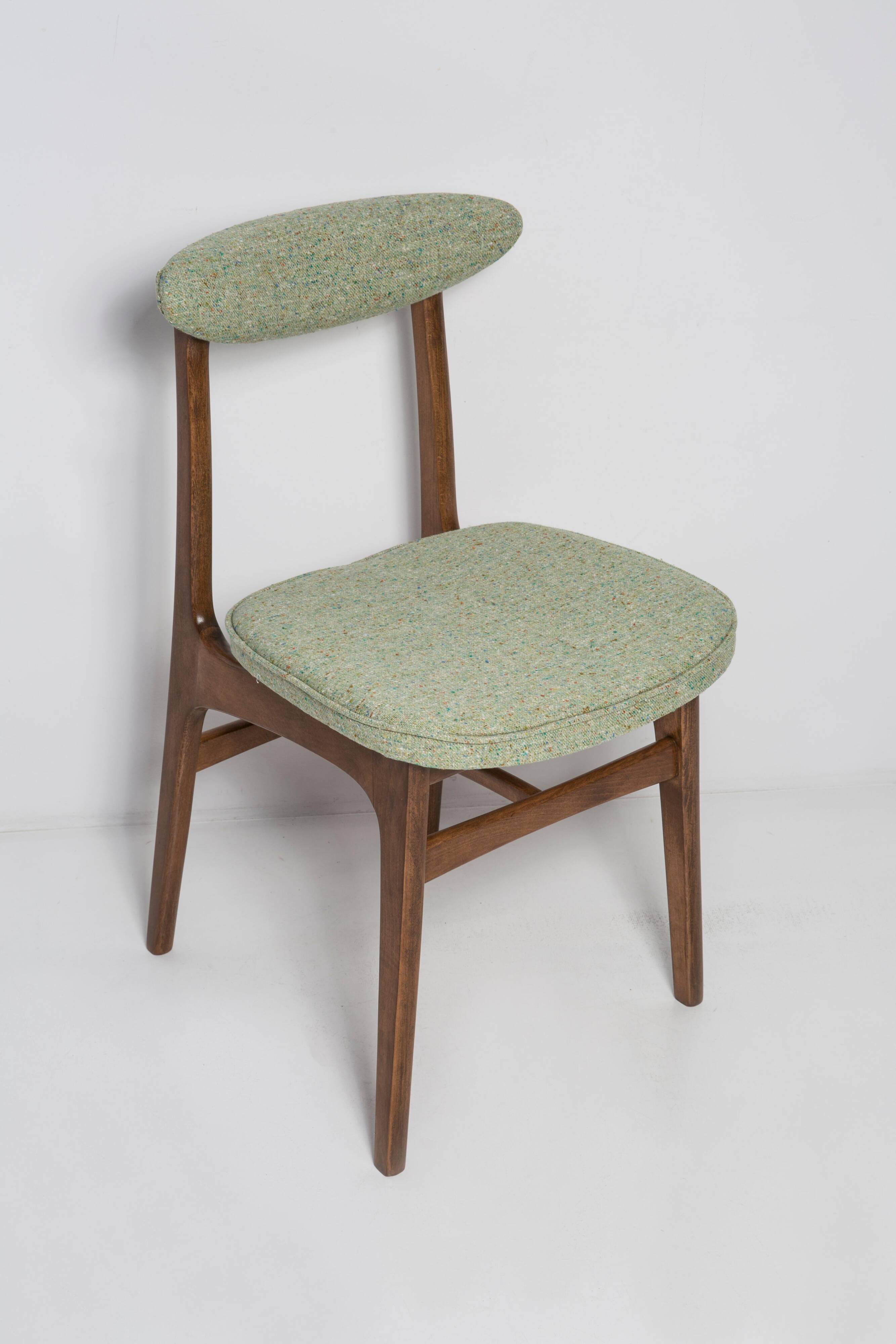 Mid-century apple green wool chair, beech wood, Rajmund Halas, Poland, 1960.