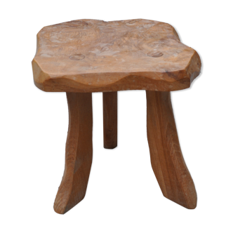 Low stool art brut in solid elm