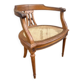 Siège fauteuil de bureau Américain style Louis XVI Bois et cannage 1900