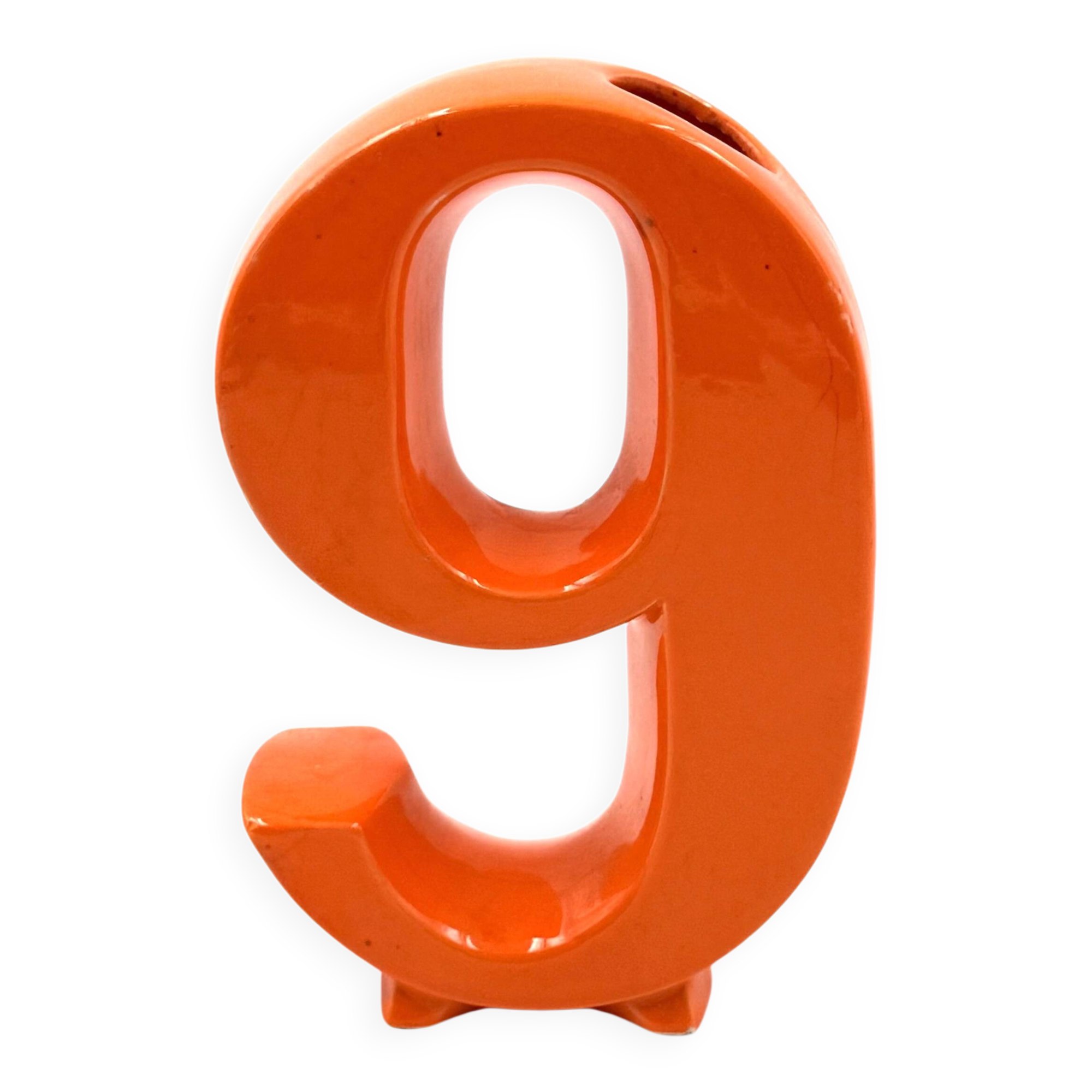 Space age orange ceramic solifleur vase, Marcel Radureau France 1970