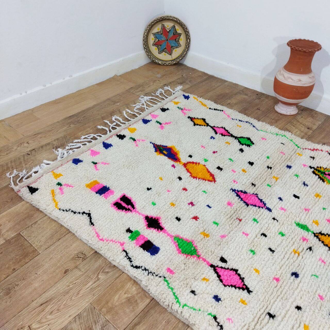 Handmade wool Berber rug 247x140 cm