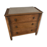 Vintage wooden chest of drawers with three drawers and brown marble top