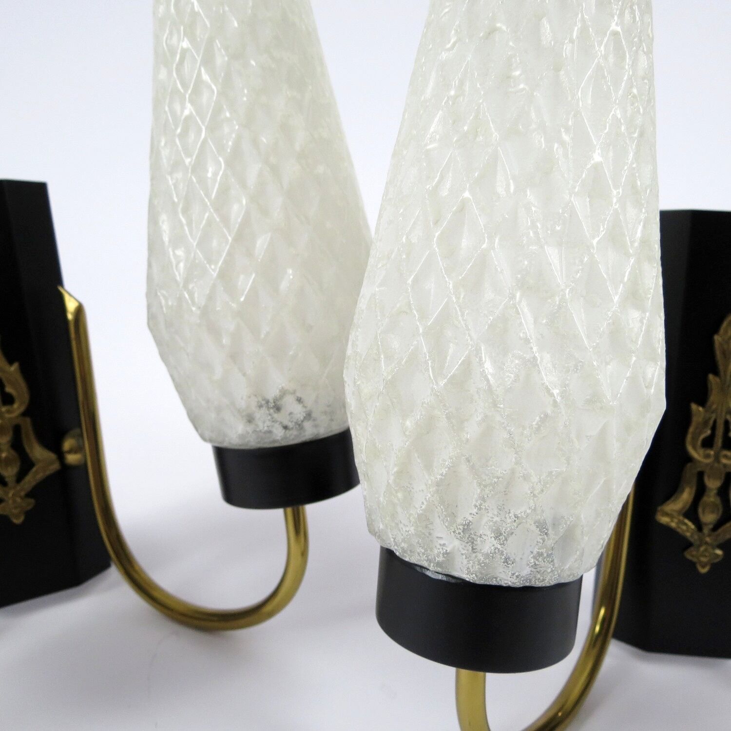 Set of 2 brass and glass wall lamps, 1950s