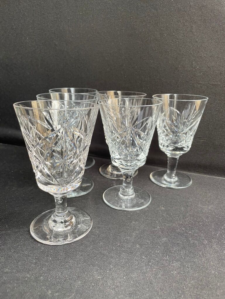 6 crystal wine glasses cut xxth