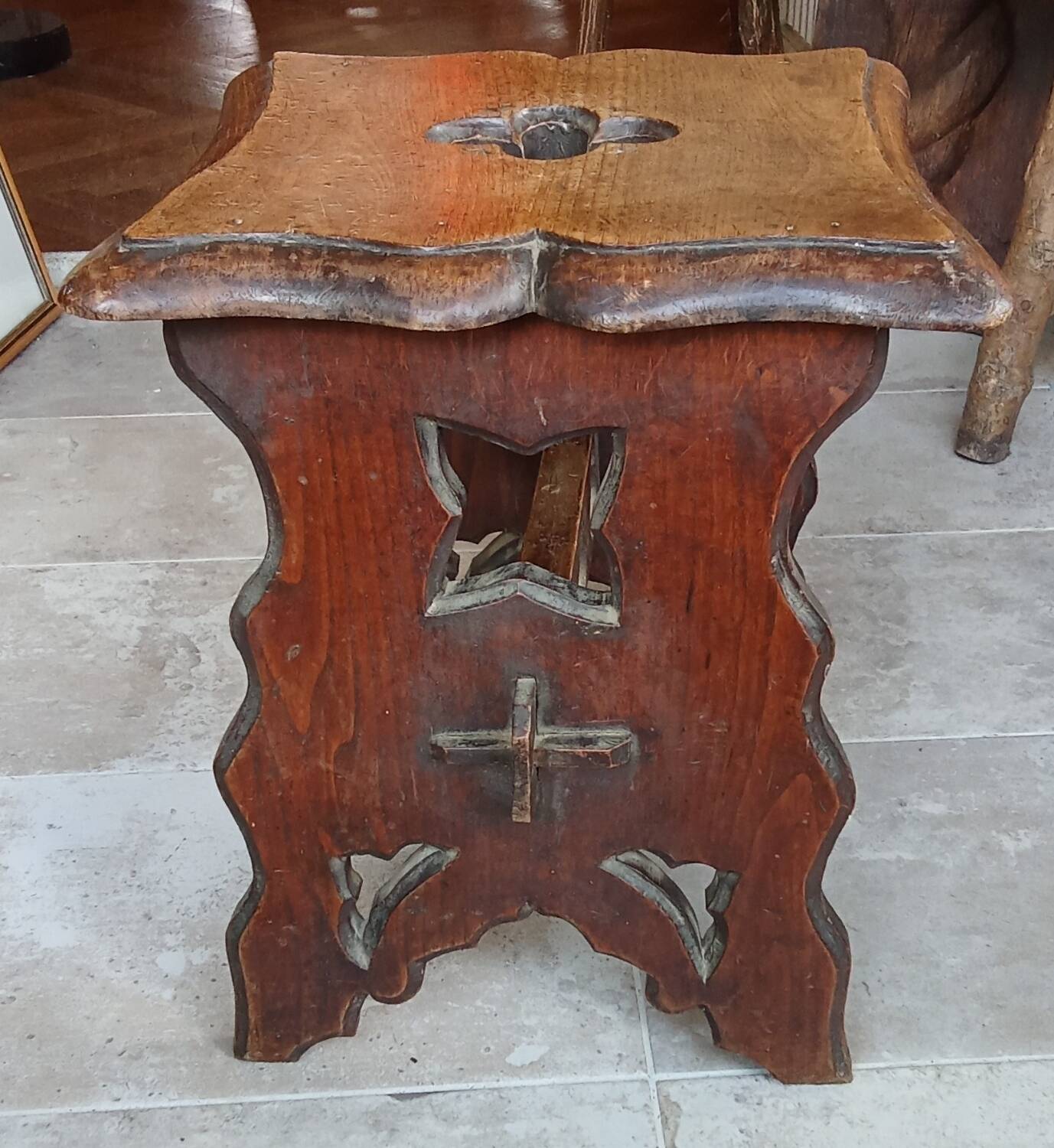 Pair of antique carved wooden stools