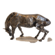 Sculpture of a grazing horse with a silver finish.