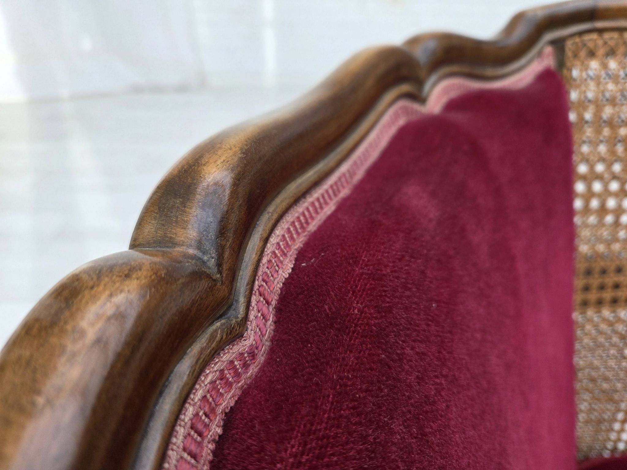 1950s, Danish armchair, furniture velour, ash wood,, mesh.