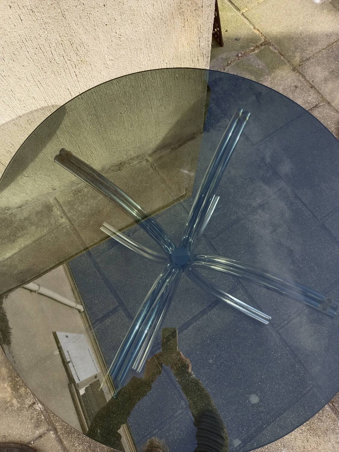 Chromed metal and smoked glass table