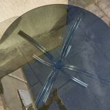 Chromed metal and smoked glass table