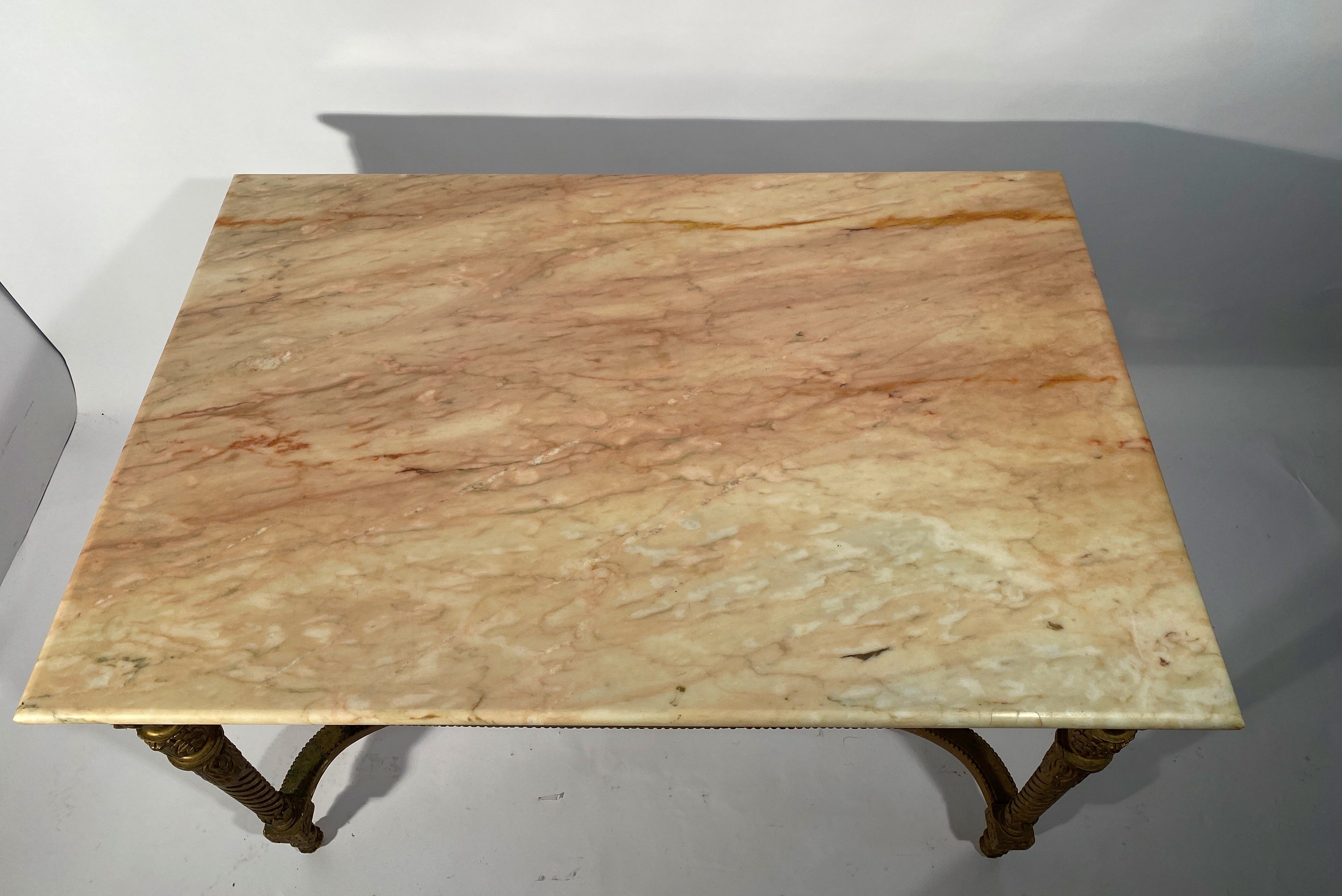 Middle wooden table with green-golden patina Louis XVI style, nineteenth century.