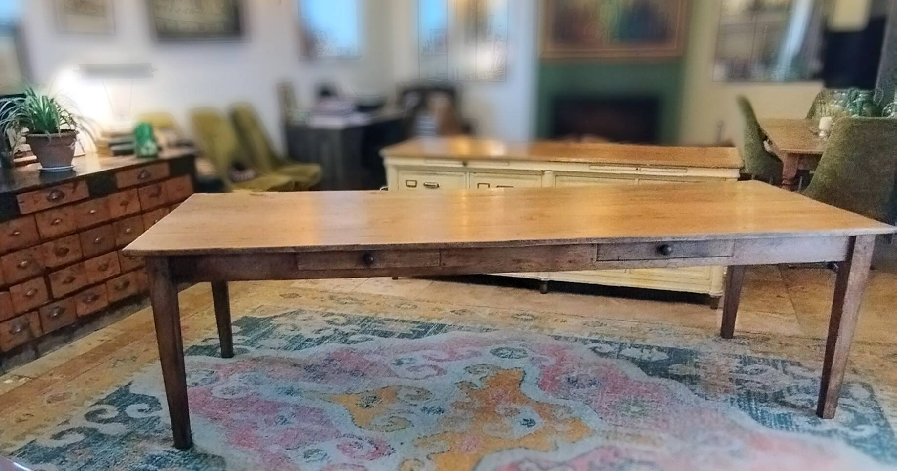 Large solid oak farmhouse table with two drawers 260 cm x 100 cm