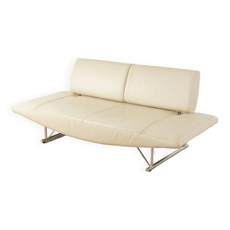 Canapé 2 places en cuir beige, années 1980
