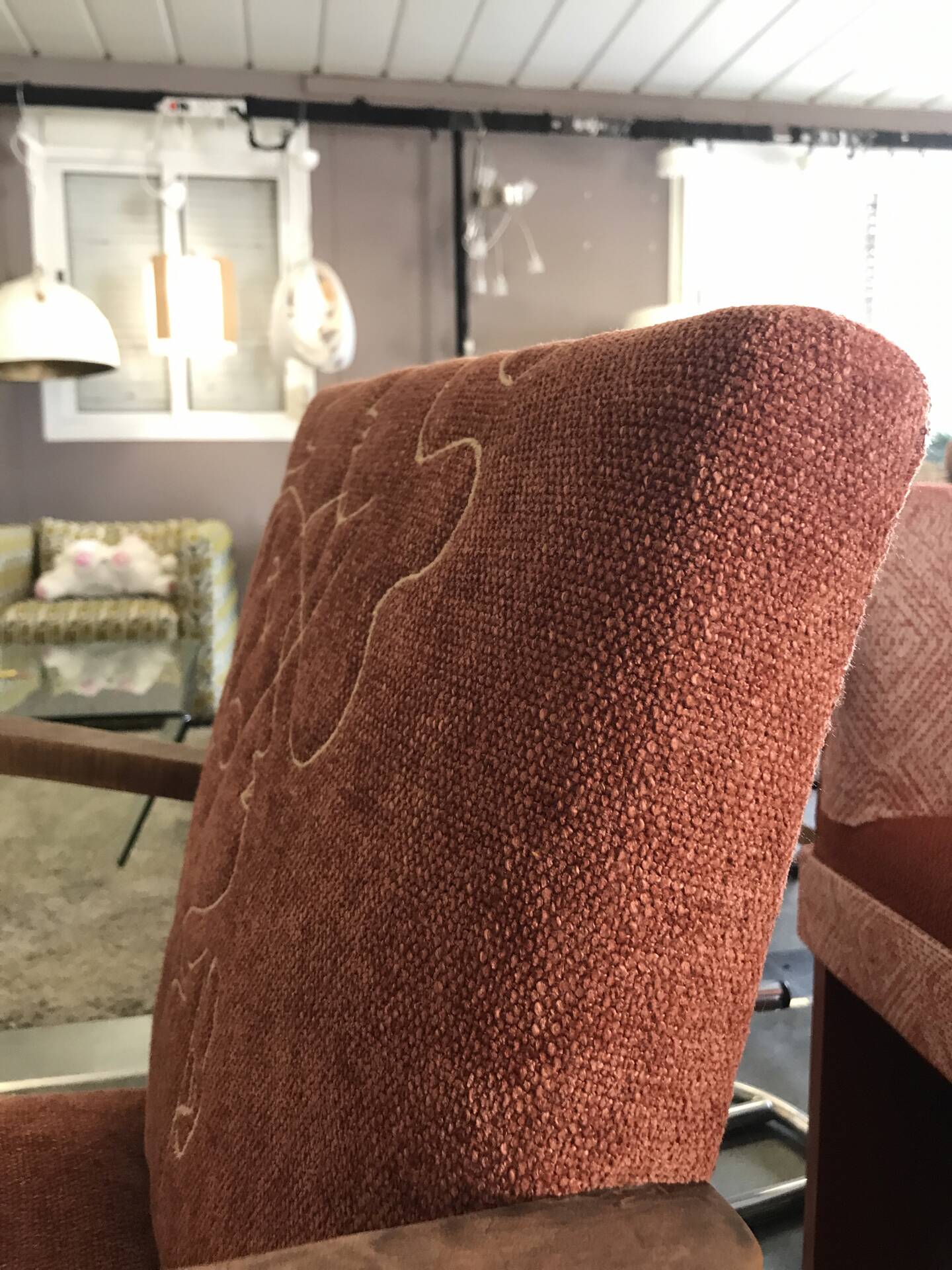 Bridge armchair from the 1940s with embroidered upholstery.