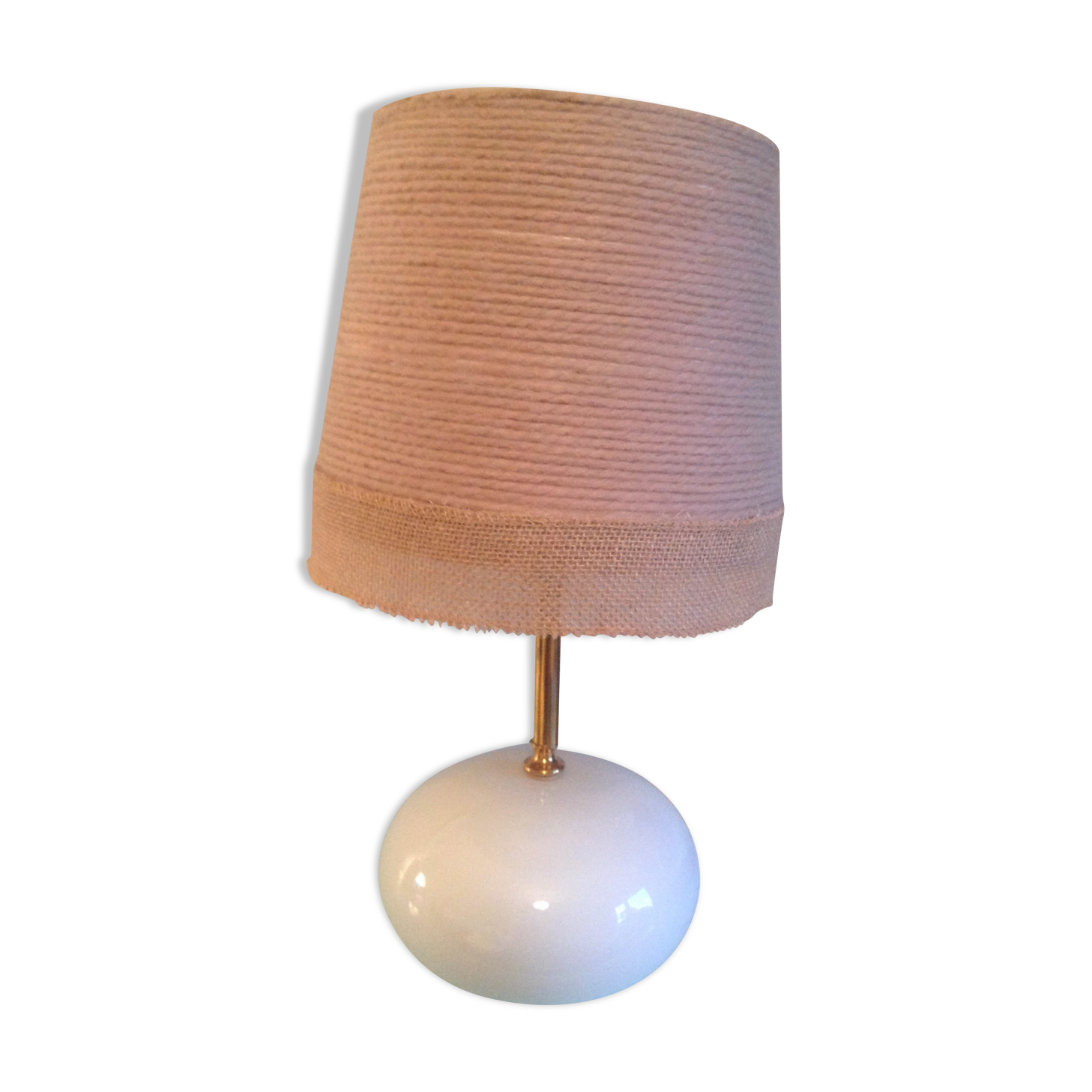White ceramic ball lamp and beige wool lampshade / 70s